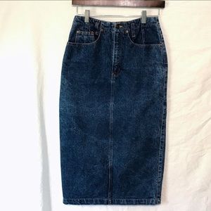 Vintage 80s GAP Midi Button Down High Waisted Blue Denim Skirt